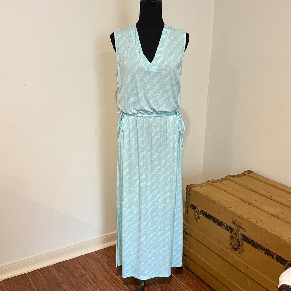 Calvin Klein Light Blue Logo Maxi Dress